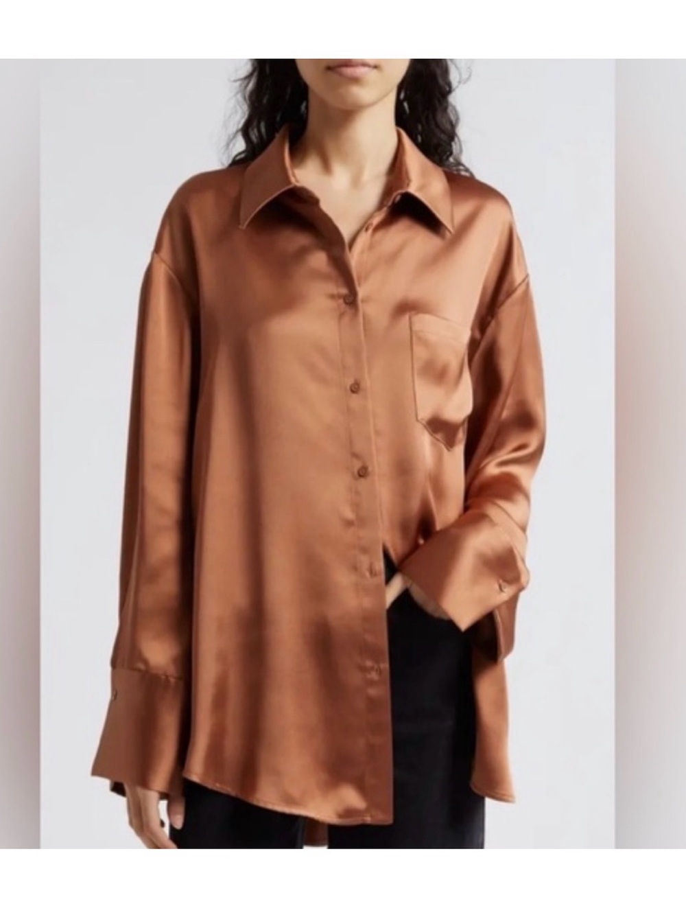Alice + Olivia Finely Oversized Button-Up Shirt in Copper